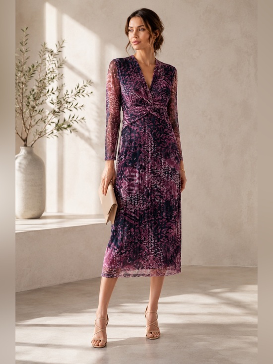 Anne Klein Dresses & Skirts - Anne Klein Metallic Stripe Lotus Pink Multi Long Sleeve Midi Dress Size 10 NWT
